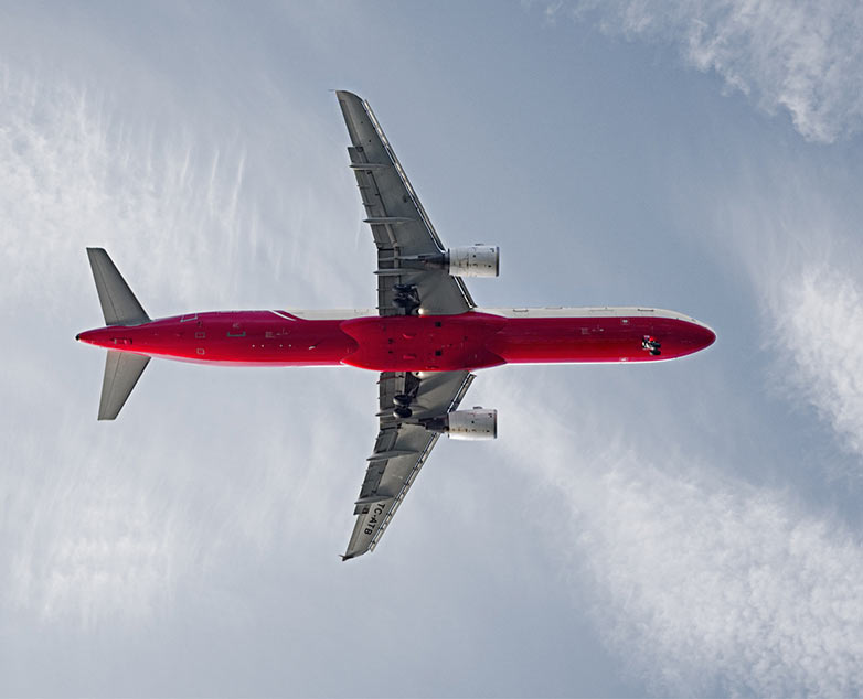 Virgin Airlines flying into Tasmania, underbody of aircraft