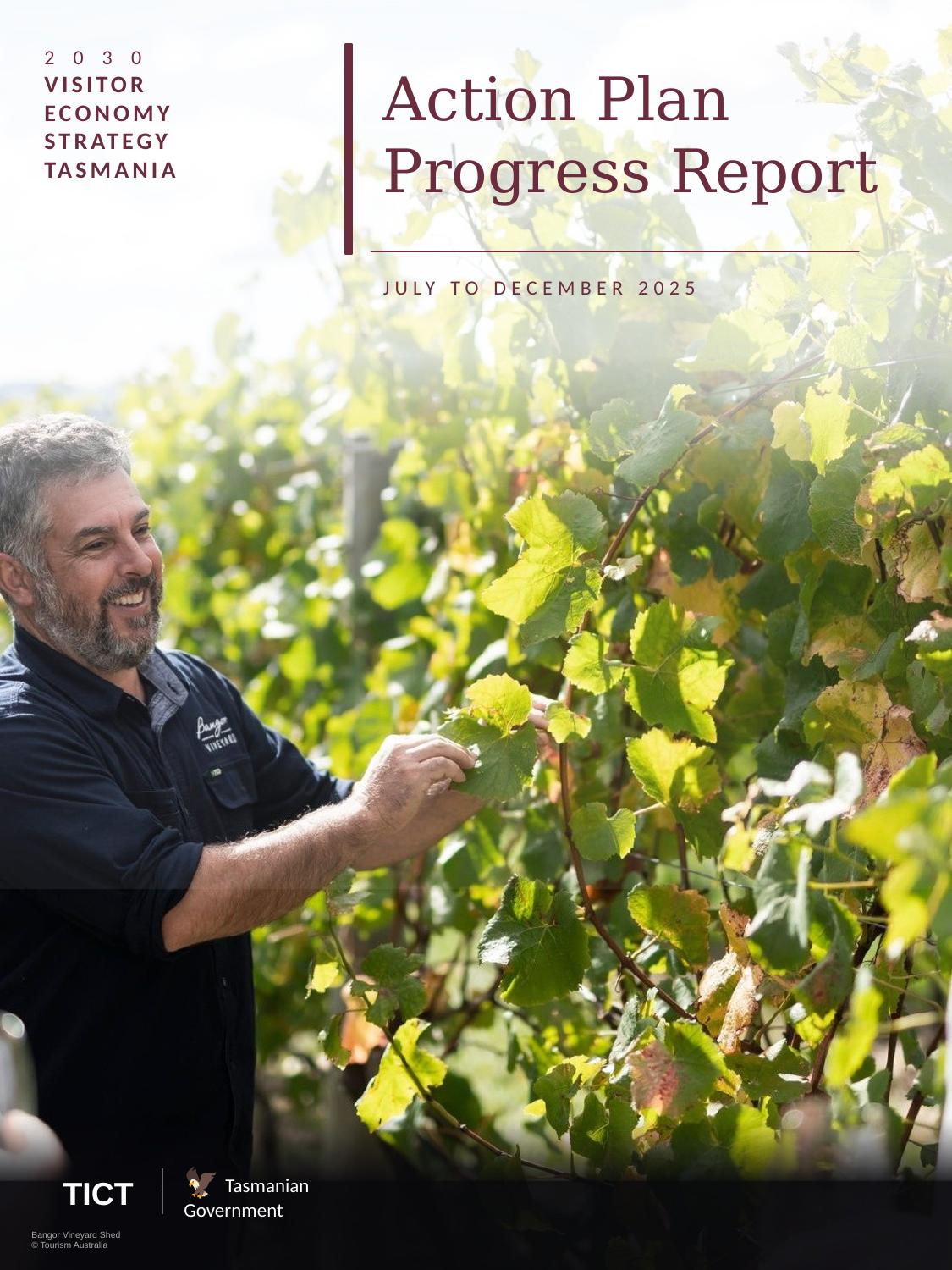 Cover of the 2030 Visitor Economy Strategy Tasmania Action Plan Progress Report, July to December 2025