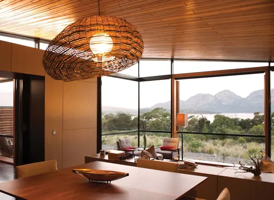 Saffire Freycinet Private Pavilion interior with mountain and water views, Tasmania's East Coast