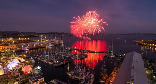 Fireworks bursting over the Hobart waterfront on New Year's Eve, Tasmania