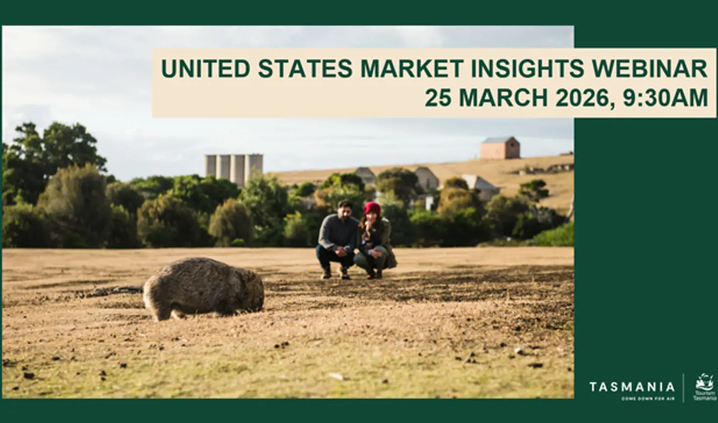 Promotional banner for the Tourism Tasmania United States Market Insights Webinar on 25 March 2026