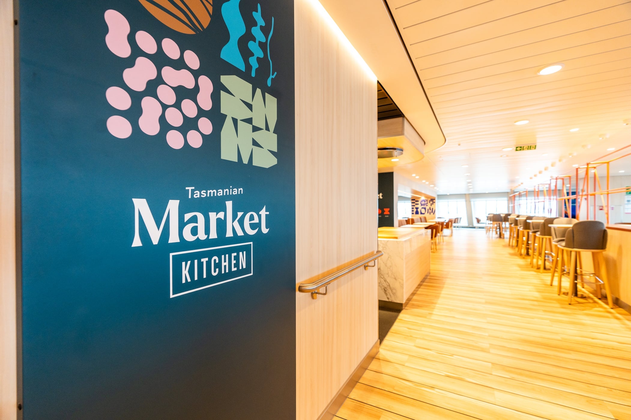 Tasmanian Market Kitchen entrance signage leading to a dining area on Spirit of Tasmania