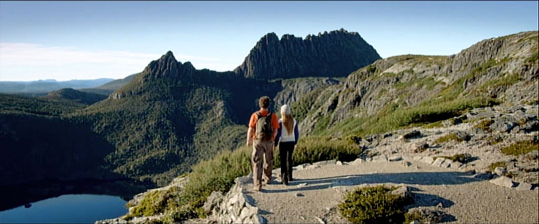 Video screengrab from the 2011 A world apart, not a world away campaign with two walkers overlooking Cradle Mountain