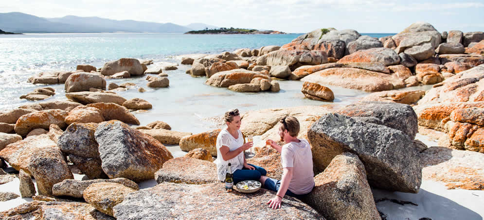 Eating seafood on the beach