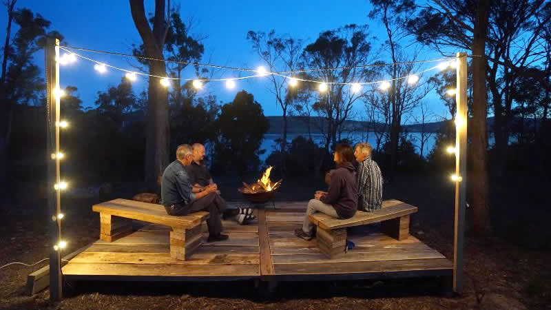 People sitting outside on a deck