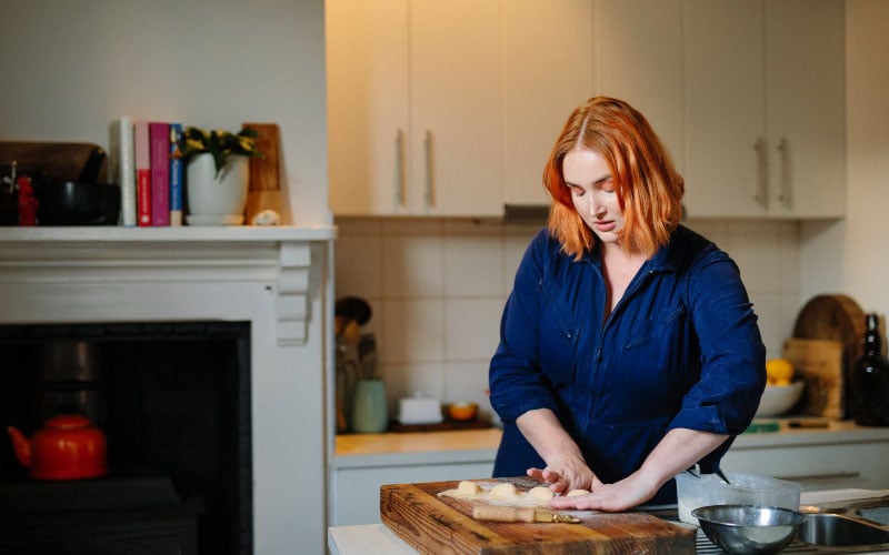 Jessie Yates preparing home made pasta in her home kitchen