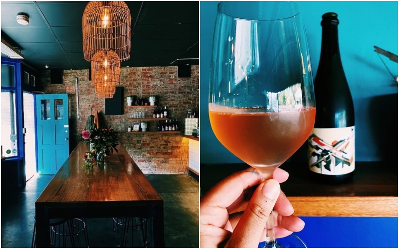 Large wicker lampshades and vibrant blue painted walls set the scene for this intimate wine bar in South Hobart. 